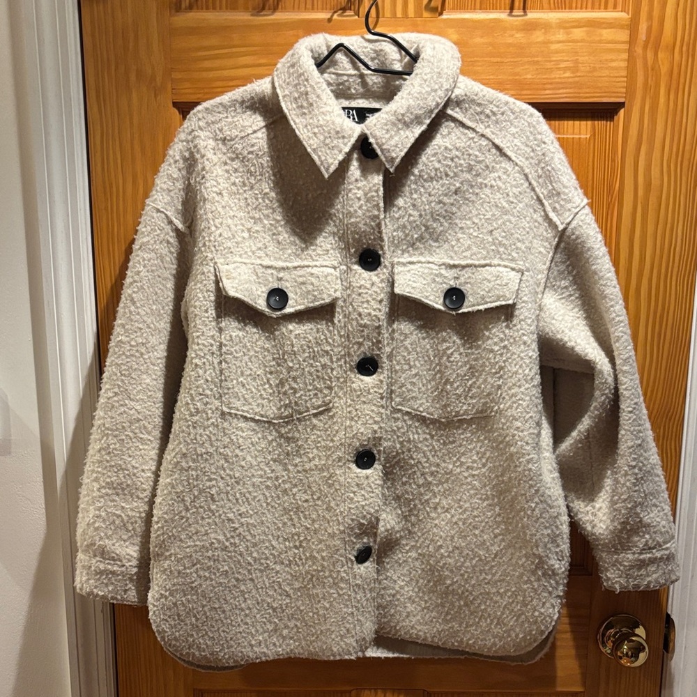 Zara Soft Cream Knitwear Teddy Jacket